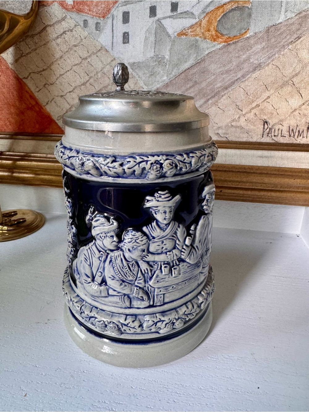 Vintage Simon Peter Gerz Western Germany Beer Stein Tavern Cobalt
